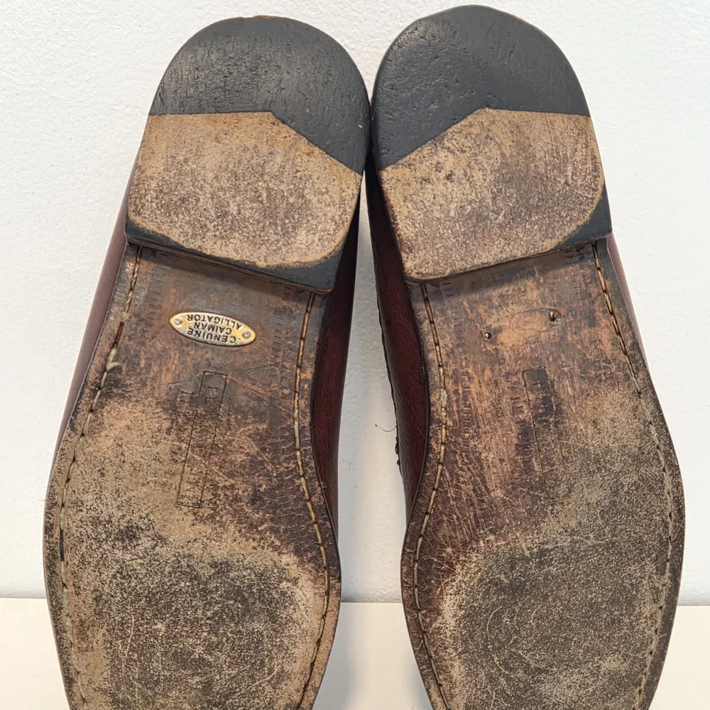 Genuine Caiman Alligator Imperial Loafers Brown Florsheim Imperial Mens Sz 38D